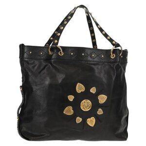 GUCCI Tote Bag Leather Black Gold 211959 Auth BA8823